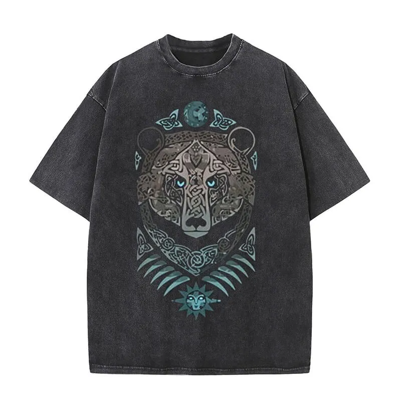 Viking Celtic Bear Print Washed T-shirt sold by GTHIC