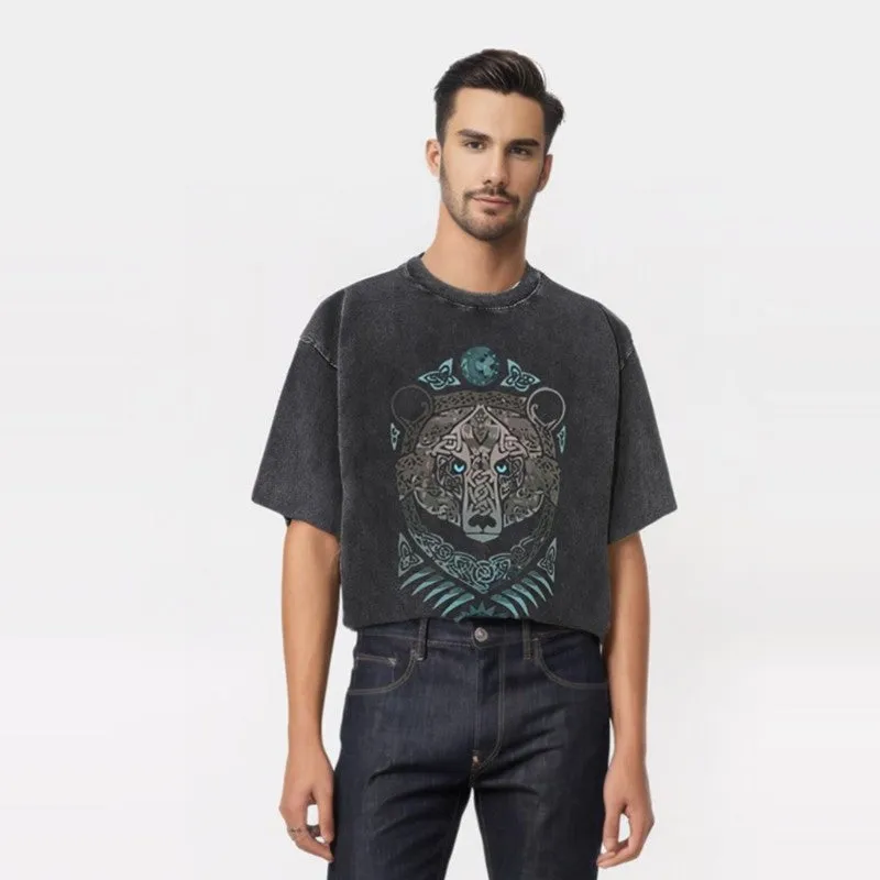 Viking Celtic Bear Print Washed T-shirt sold by GTHIC product image thumbnail 2