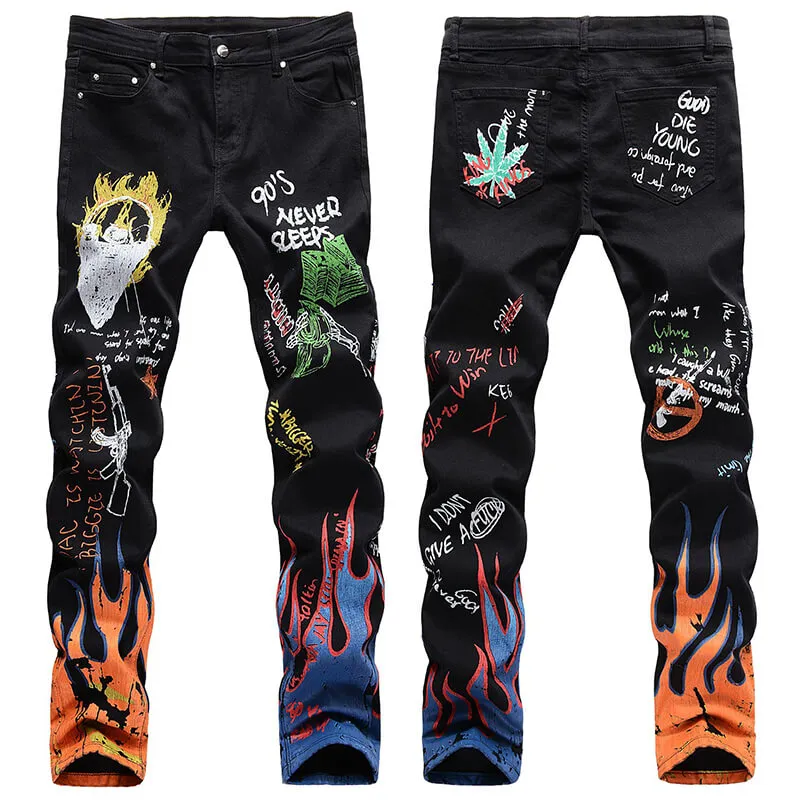 Skull Graffiti Printed Cotton Stretch Pants sold by GTHIC