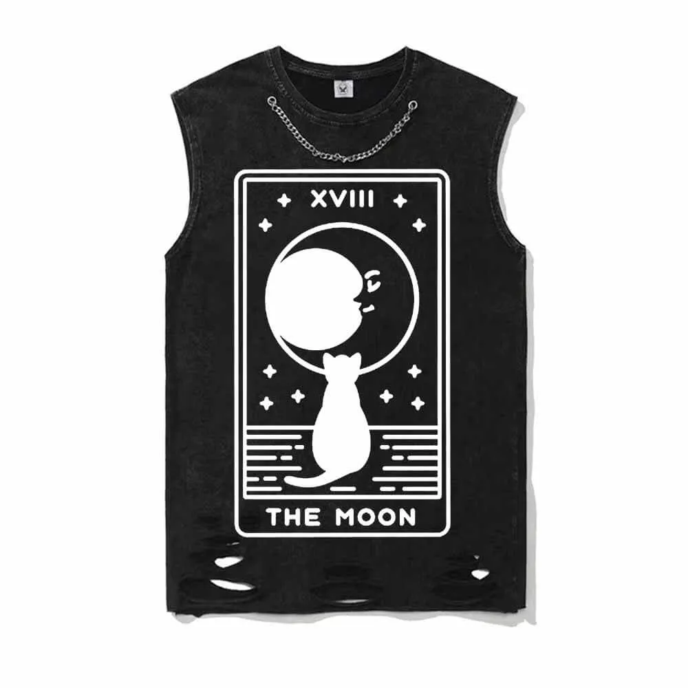 The Moon Tarot Card Vintage Washed Cotton Vest Top sold by GTHIC