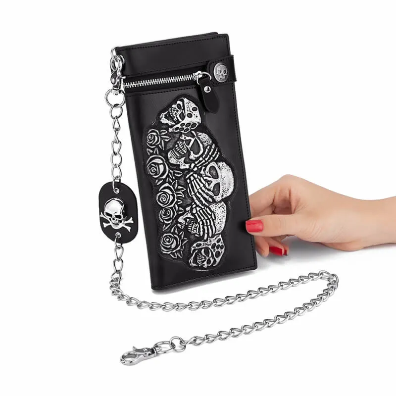 Gothic Rose Skull Bifold Leather Chain Wallet made by GTHIC