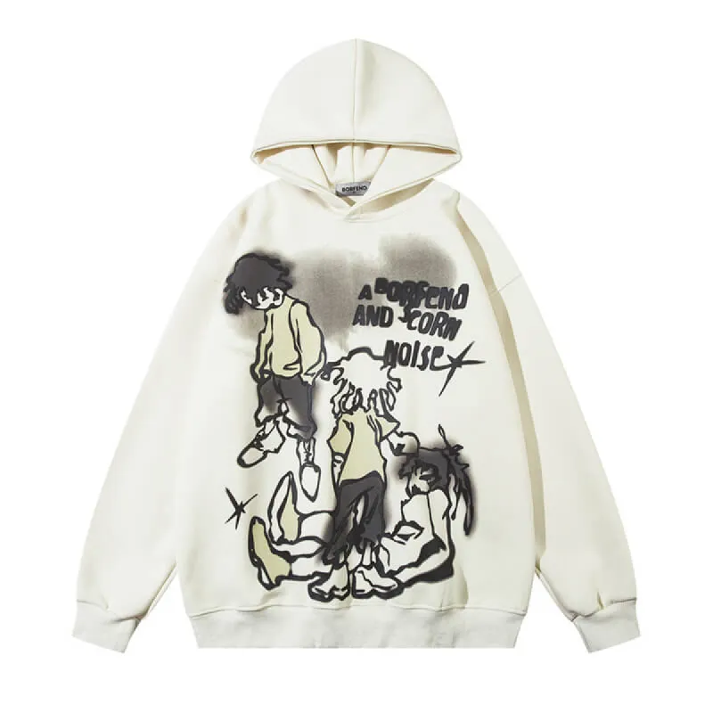 Cartoon Line Characters Print Pullover Hoodie sold by GTHIC
