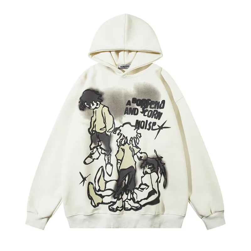 Cartoon Line Characters Print Pullover Hoodie sold by GTHIC
