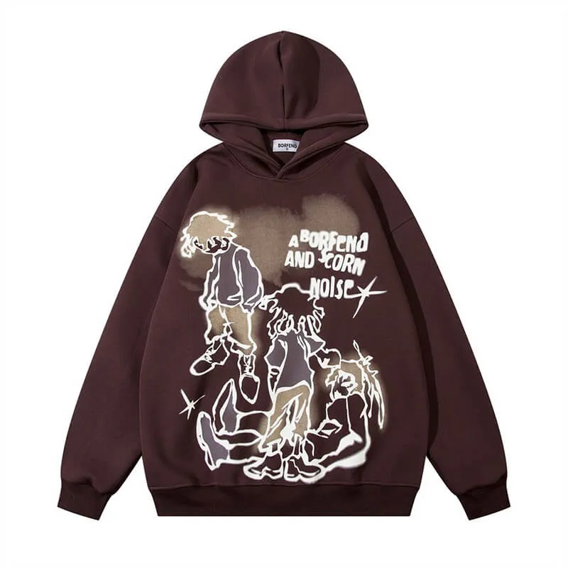 Cartoon Line Characters Print Pullover Hoodie sold by GTHIC product image thumbnail 2