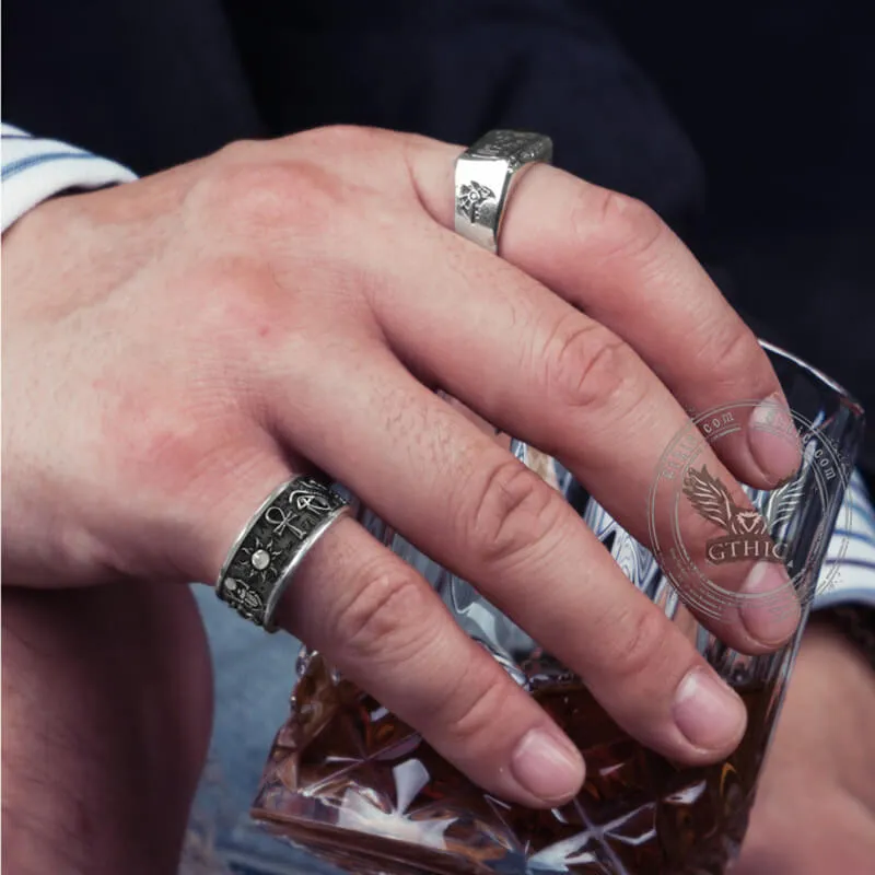 Vintage Egyptian Gods Embossed Sterling Silver Ring sold by GTHIC product image thumbnail 2
