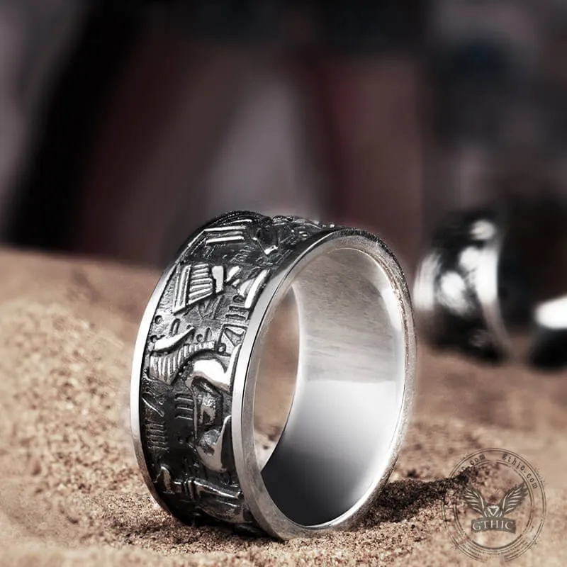 Vintage Egyptian Gods Embossed Sterling Silver Ring sold by GTHIC product image thumbnail 5