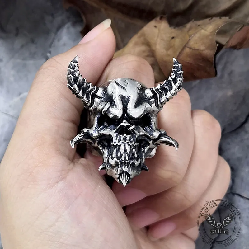 Horned Demon Skull Sterling Silver Ring sold by GTHIC product image thumbnail 2