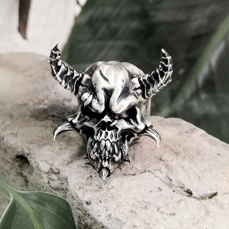 Horned Demon Skull Sterling Silver Ring sold by GTHIC product image thumbnail 4