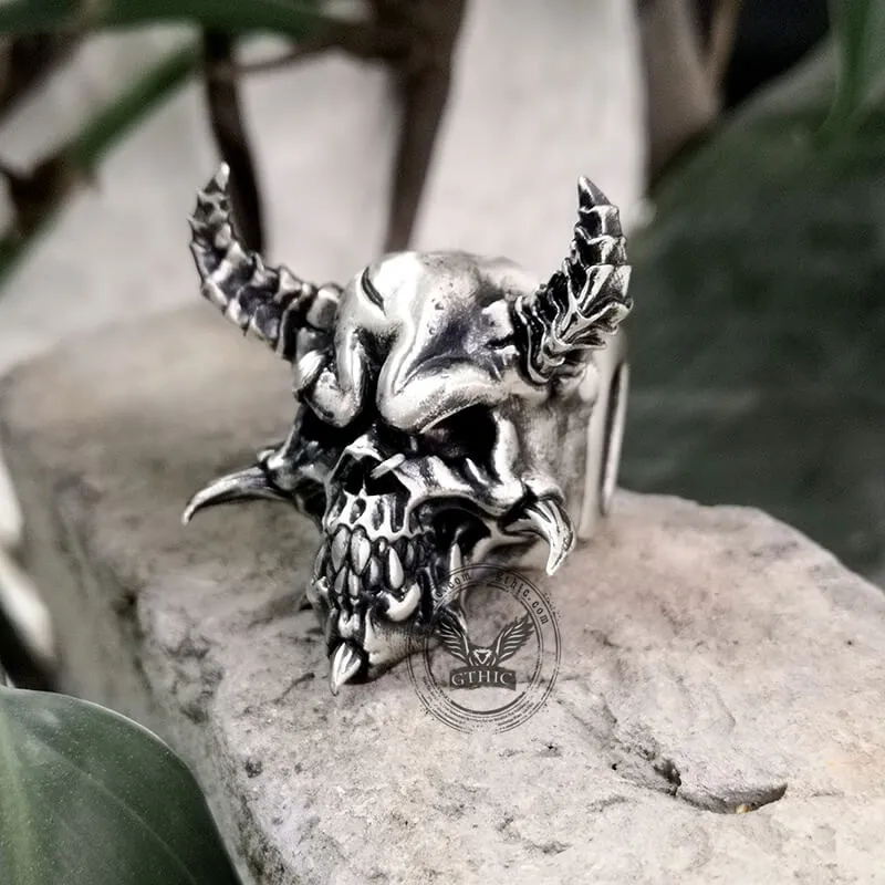 Horned Demon Skull Sterling Silver Ring sold by GTHIC product image thumbnail 5