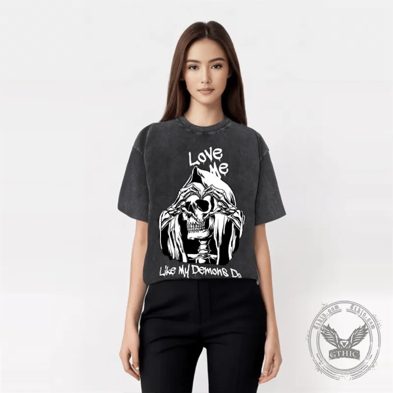 Love Me Like My Demons Do Skull T-shirt sold by GTHIC product image thumbnail 2