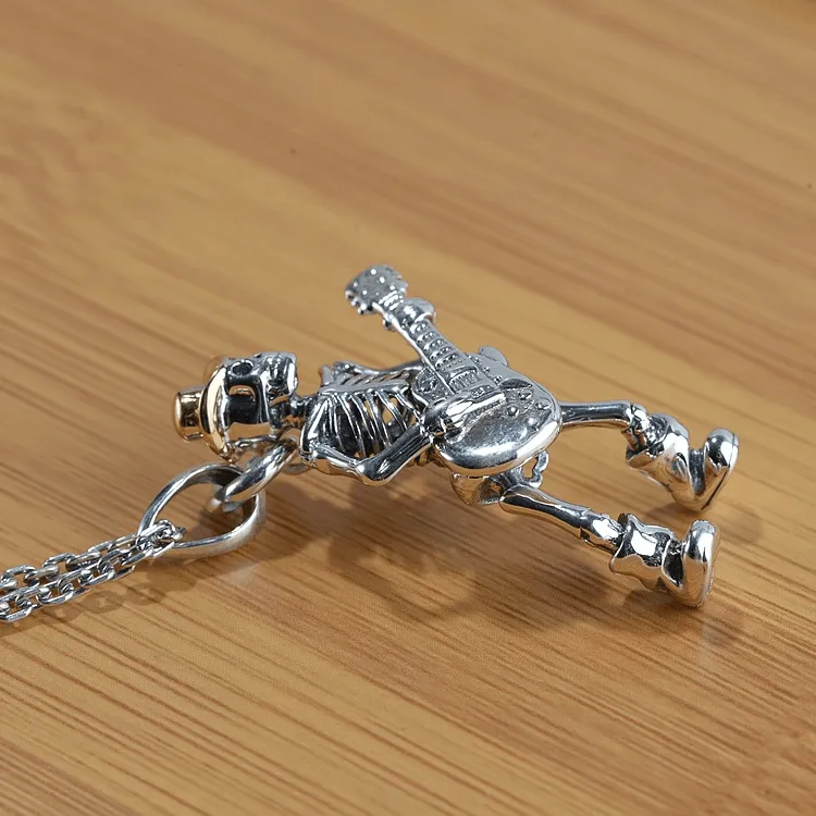 Playing Guitar Sterling Silver Skull Pendant sold by GTHIC product image thumbnail 4