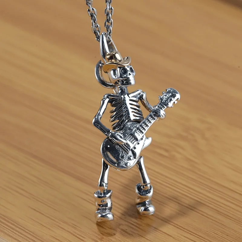 Playing Guitar Sterling Silver Skull Pendant sold by GTHIC product image thumbnail 3
