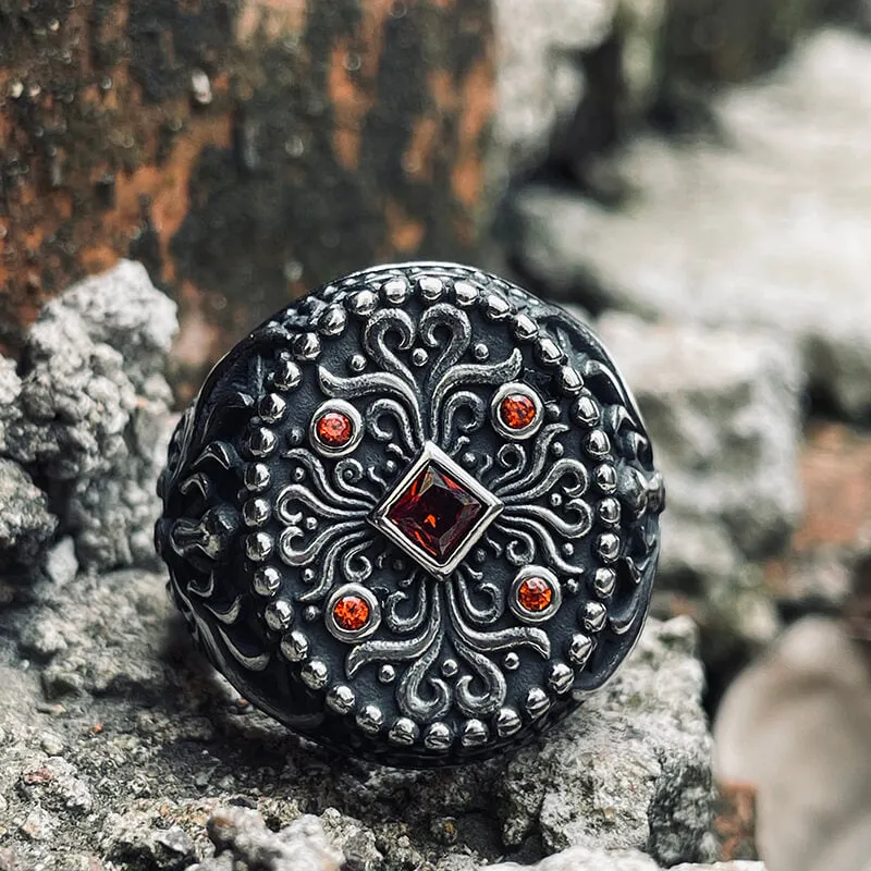 Vintage Floral Pattern Stainless Steel Ring sold by GTHIC