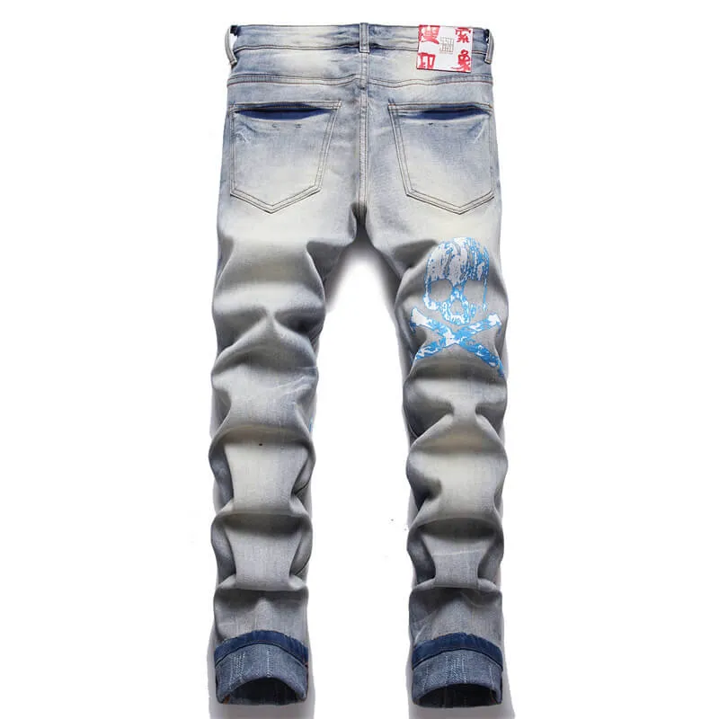 Retro Blue Printed Ripped Cotton Pants sold by GTHIC product image thumbnail 2