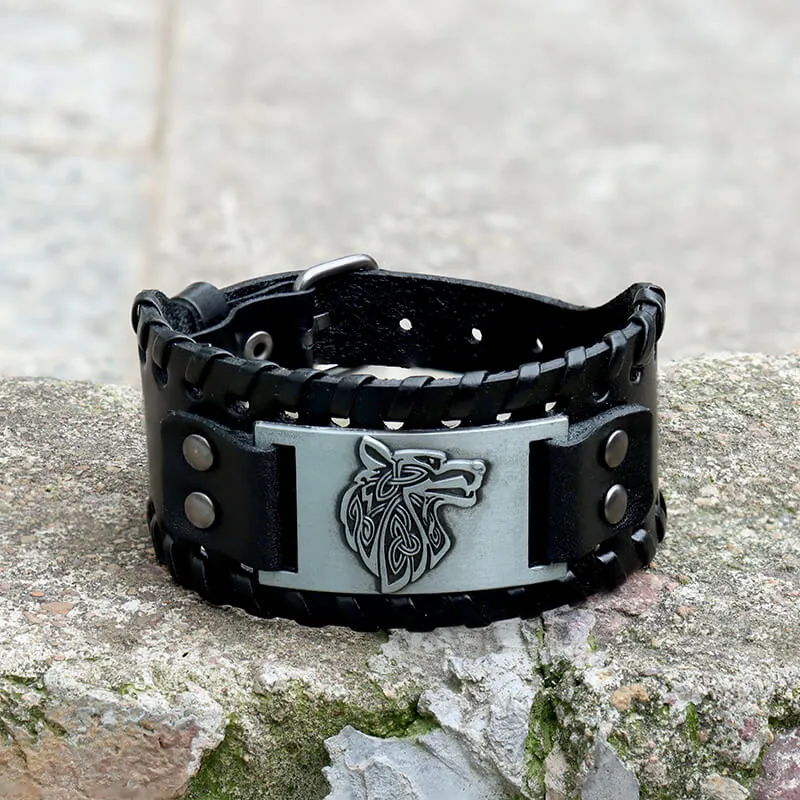 Celtic Wolf Leather Alloy Viking Bracelet sold by GTHIC product image thumbnail 4