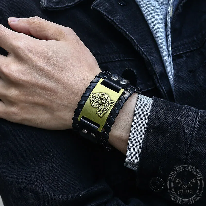 Celtic Wolf Leather Alloy Viking Bracelet sold by GTHIC product image thumbnail 2