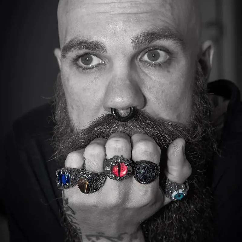 Black Turquoise Patterned Stainless Steel Ring sold by GTHIC product image thumbnail 5