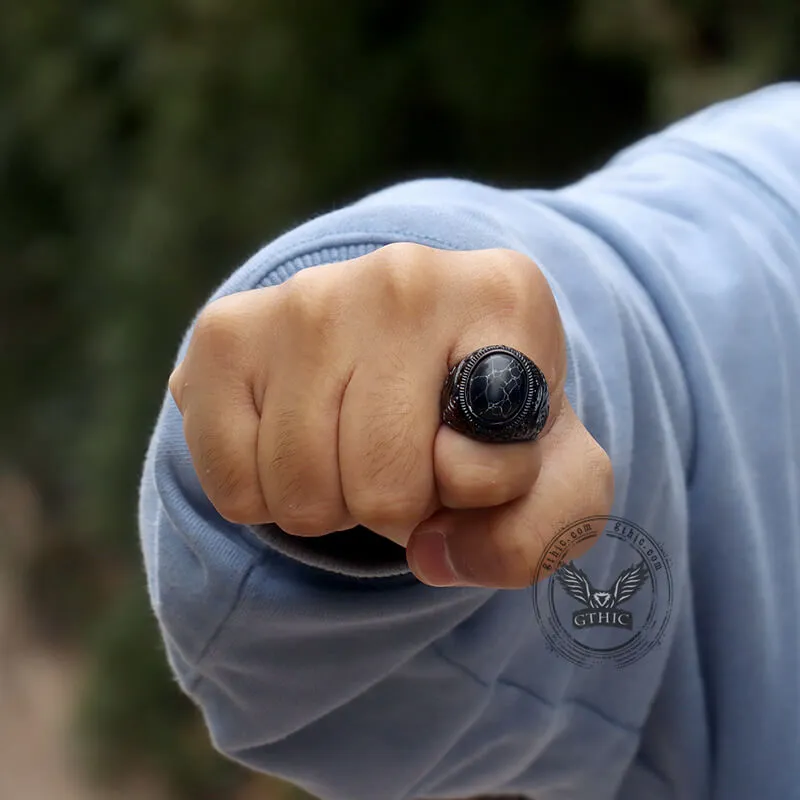 Black Turquoise Patterned Stainless Steel Ring sold by GTHIC product image thumbnail 2
