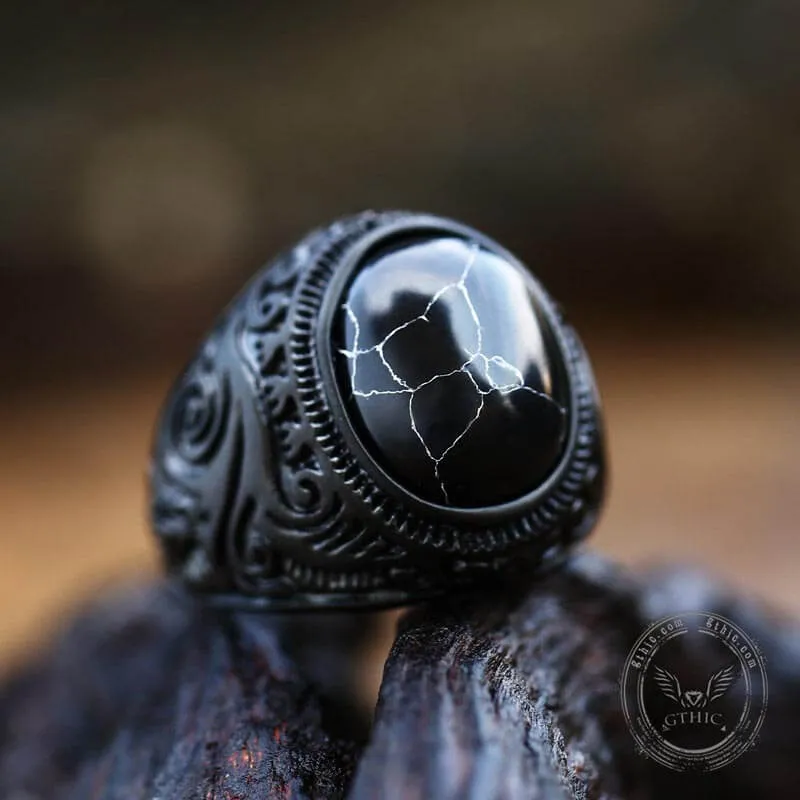 Black Turquoise Patterned Stainless Steel Ring sold by GTHIC