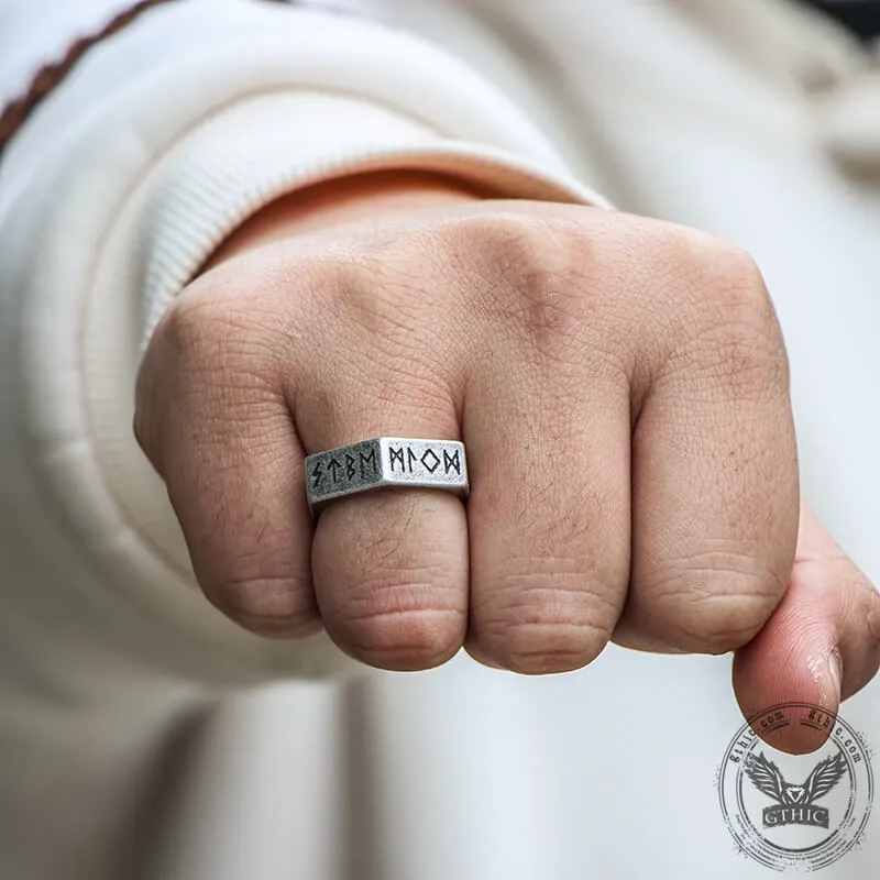 Viking Runes Hexagon Stainless Steel Geometric Ring sold by GTHIC product image thumbnail 2