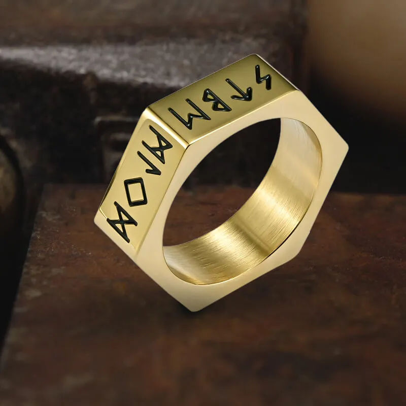 Viking Runes Hexagon Stainless Steel Geometric Ring sold by GTHIC product image thumbnail 3