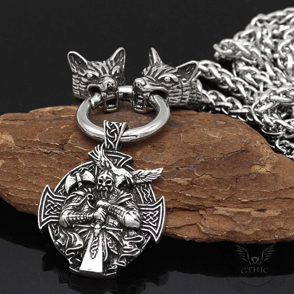 Odin Wolf Raven Stainless Steel Viking Necklace sold by GTHIC