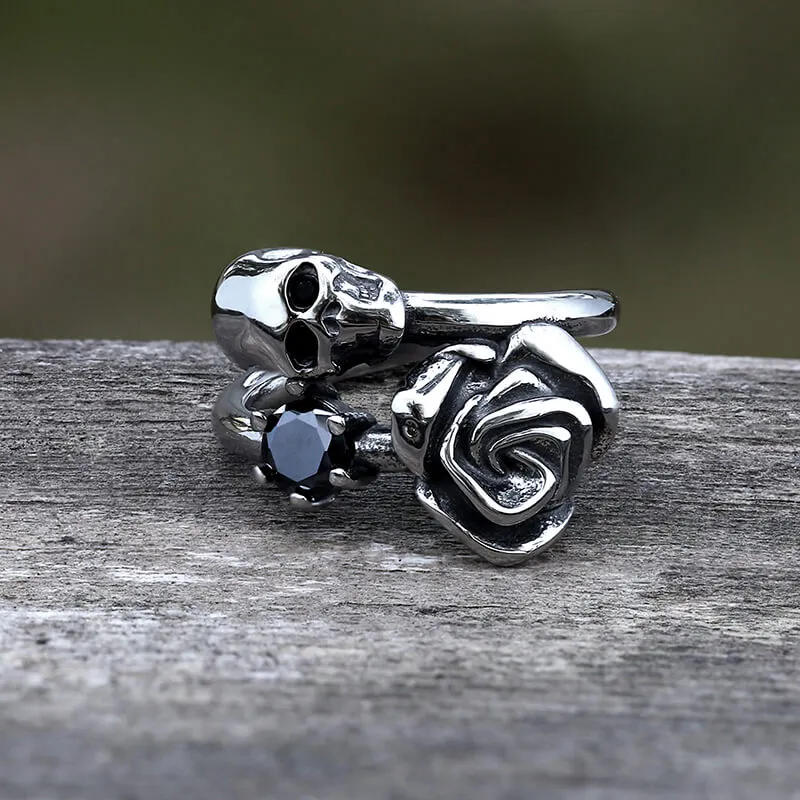 Gothic Rose Skull Stainless Steel Ring sold by GTHIC