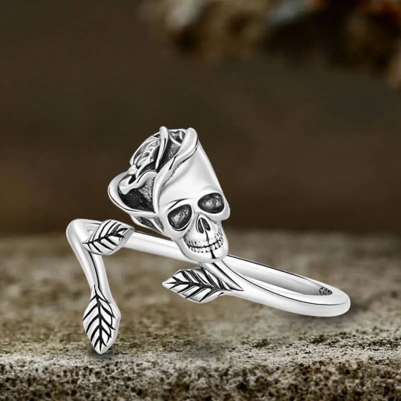 Skull Rose Sterling Silver Open Ring sold by GTHIC