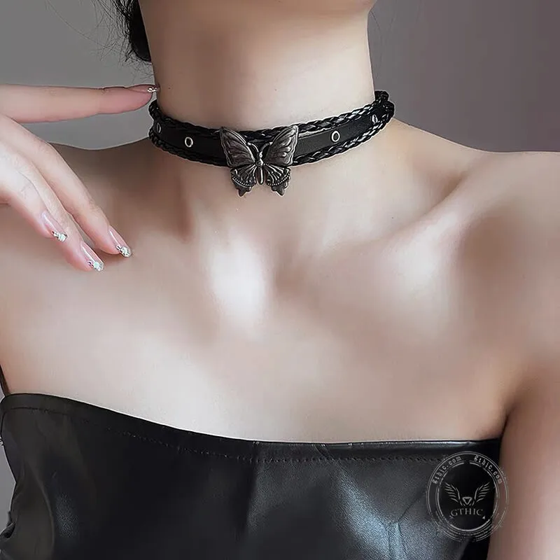 Black Butterfly Design Alloy Leather Choker Necklace sold by GTHIC product image thumbnail 2