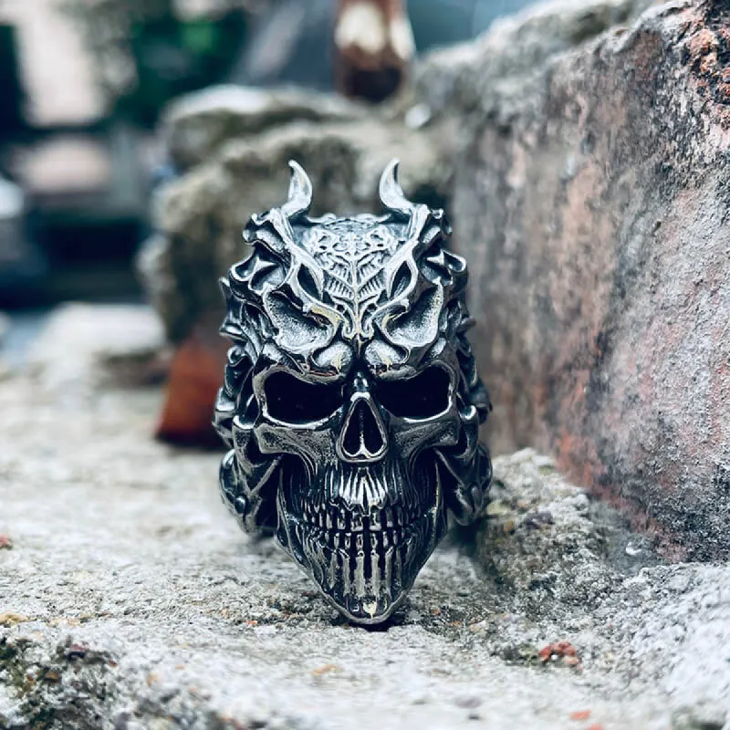 Dragon Horned Samurai Stainless Steel Skull Ring sold by GTHIC