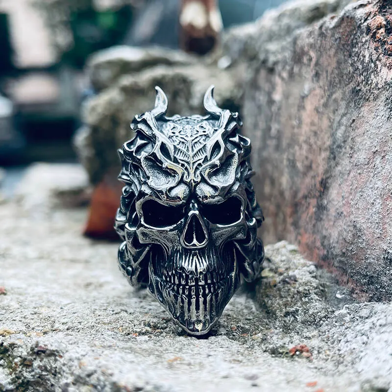 Dragon Horned Samurai Stainless Steel Skull Ring sold by GTHIC