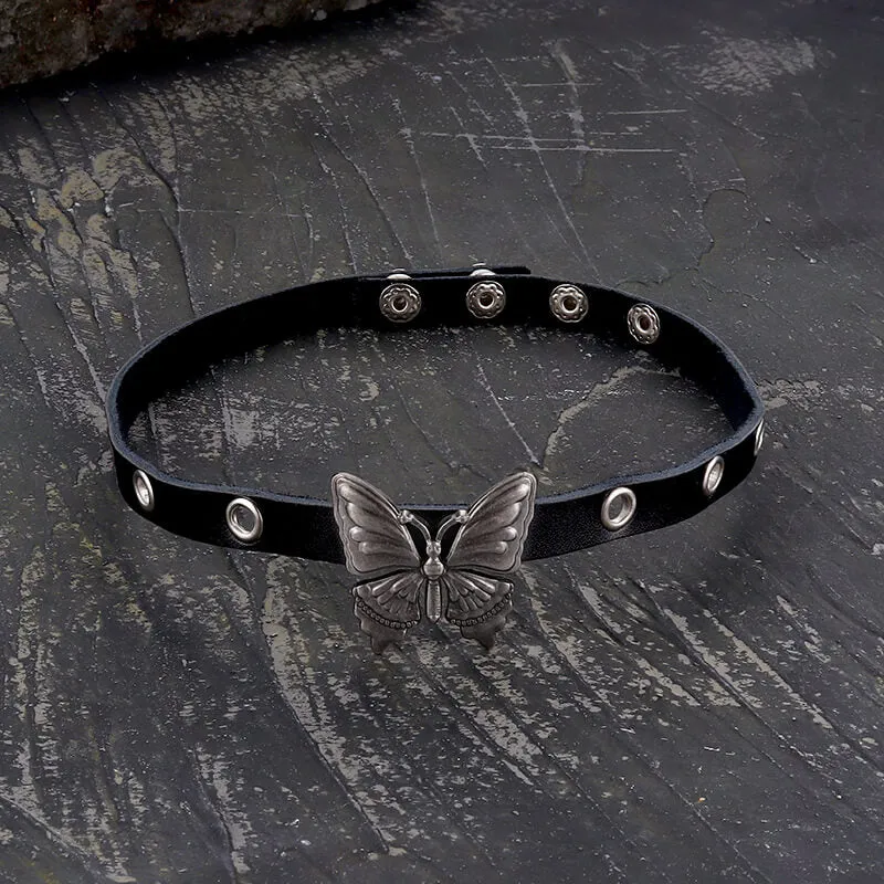 Black Butterfly Design Alloy Leather Choker Necklace sold by GTHIC
