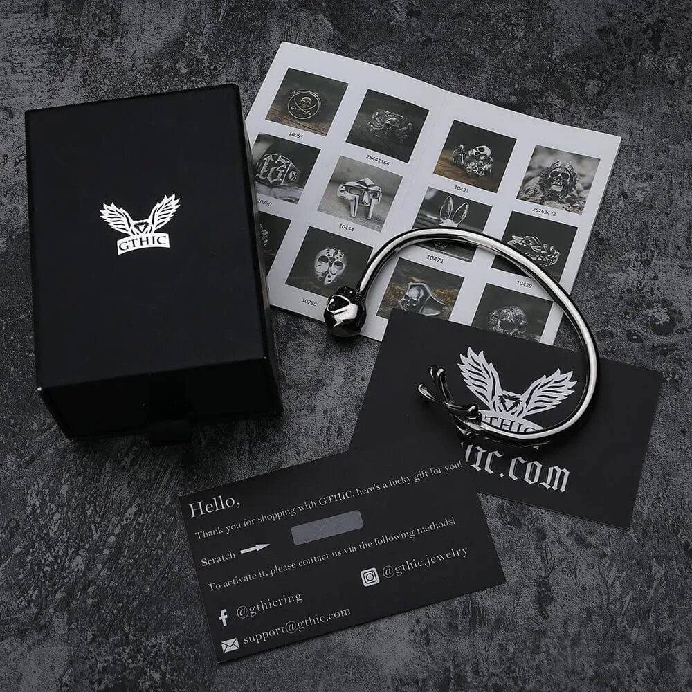 Skull and Crossbones Stainless Steel Open Bracelet sold by GTHIC product image thumbnail 5