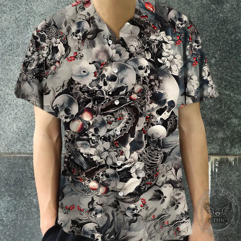 Hawaiian Skeleton Print Polyester Shirt sold by GTHIC product image thumbnail 2