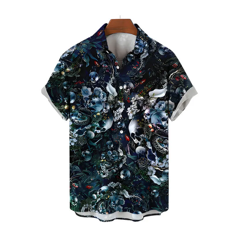 Hawaiian Skeleton Print Polyester Shirt sold by GTHIC