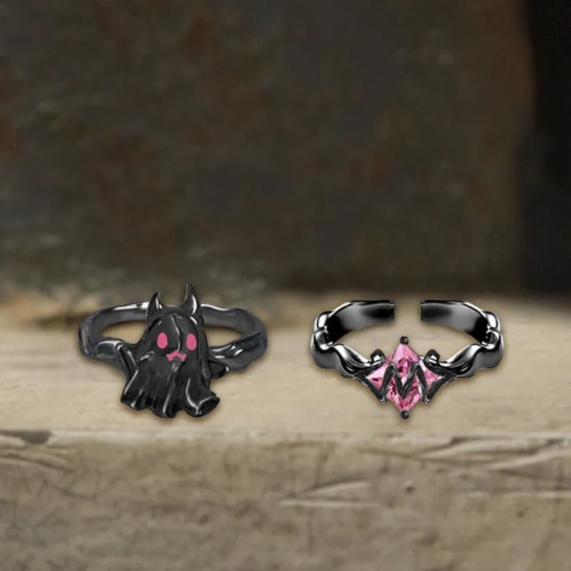Gothic Ghost Copper Silver Plated Open Ring Set made by GTHIC