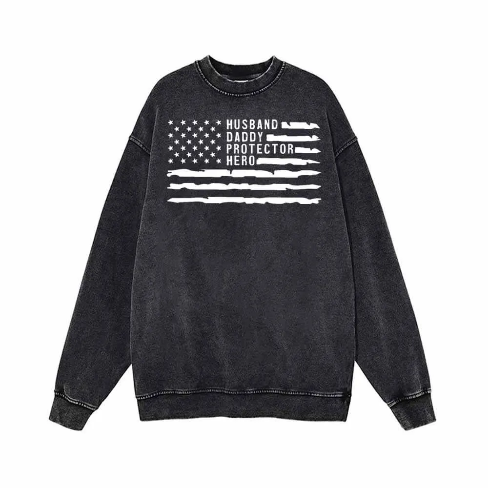 Husband Daddy Protector Hero USA Flag Hoodie Sweatshirt sold by GTHIC product image thumbnail 2