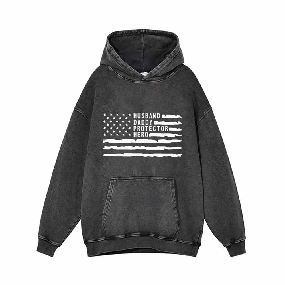 Husband Daddy Protector Hero USA Flag Hoodie Sweatshirt sold by GTHIC