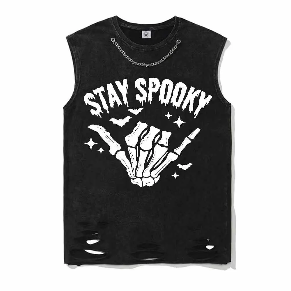 Vintage Washed Stay Spooky Skull Hand Cotton Vest Top sold by GTHIC