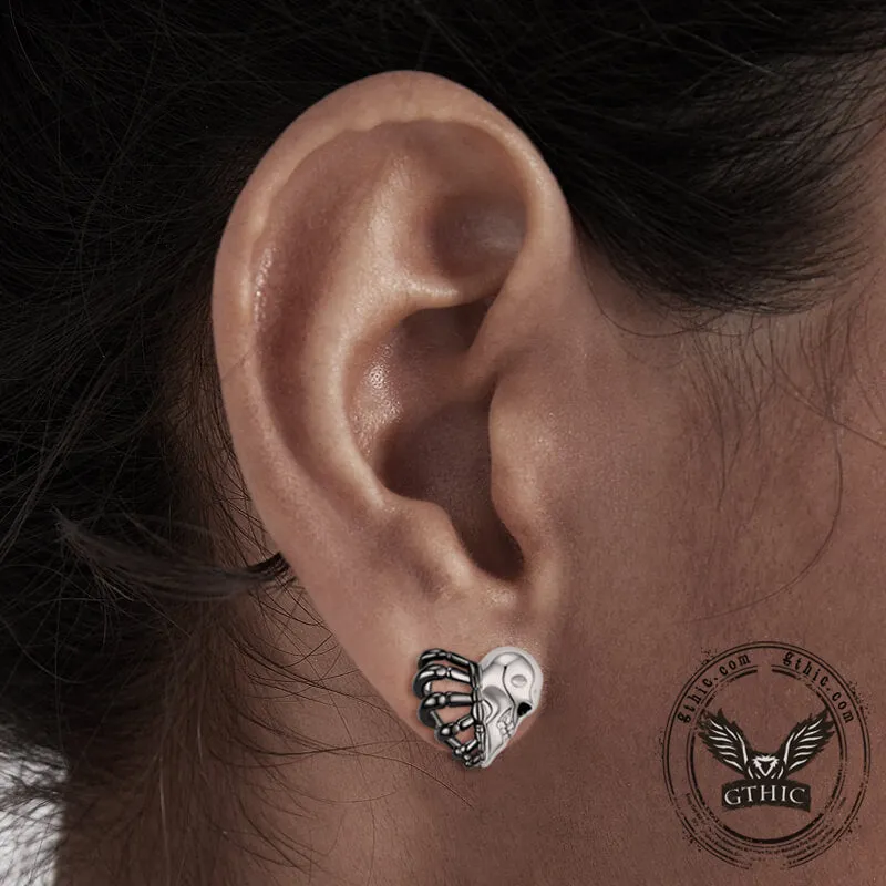 Skull Face Heart Sterling Silver Stud Earrings sold by GTHIC product image thumbnail 2