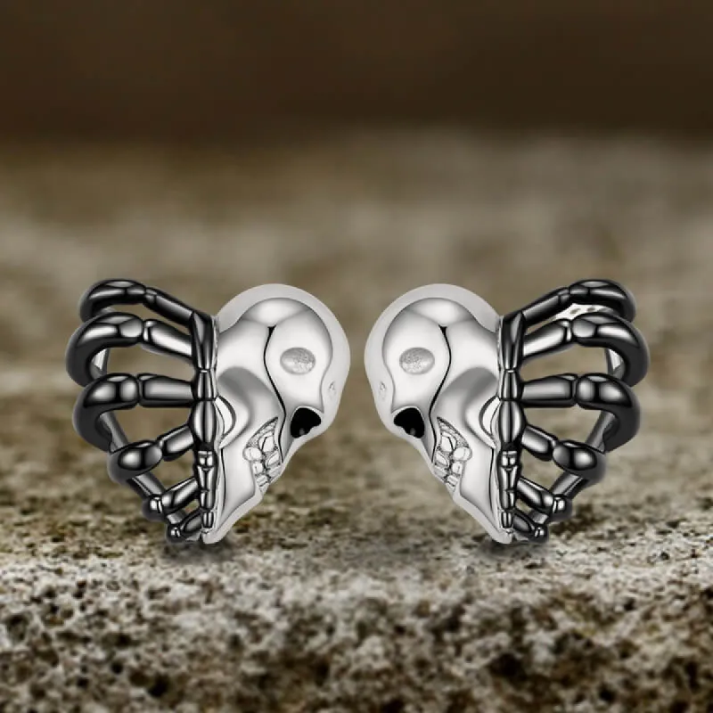 Skull Face Heart Sterling Silver Stud Earrings made by GTHIC