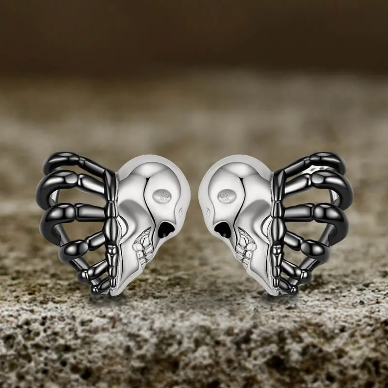 Skull Face Heart Sterling Silver Stud Earrings sold by GTHIC