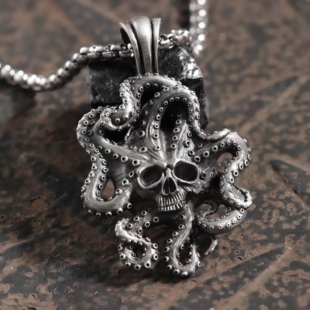Kraken Octopus Pure Tin Skull Necklace sold by GTHIC