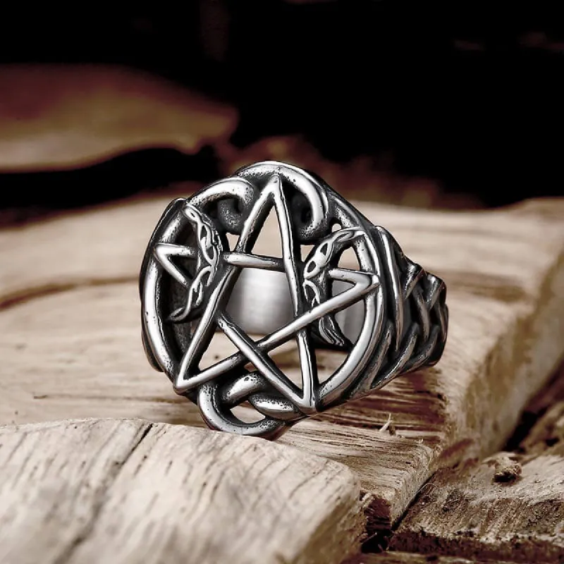 Pentagram Moon Celtic Knot Stainless Steel Ring sold by GTHIC