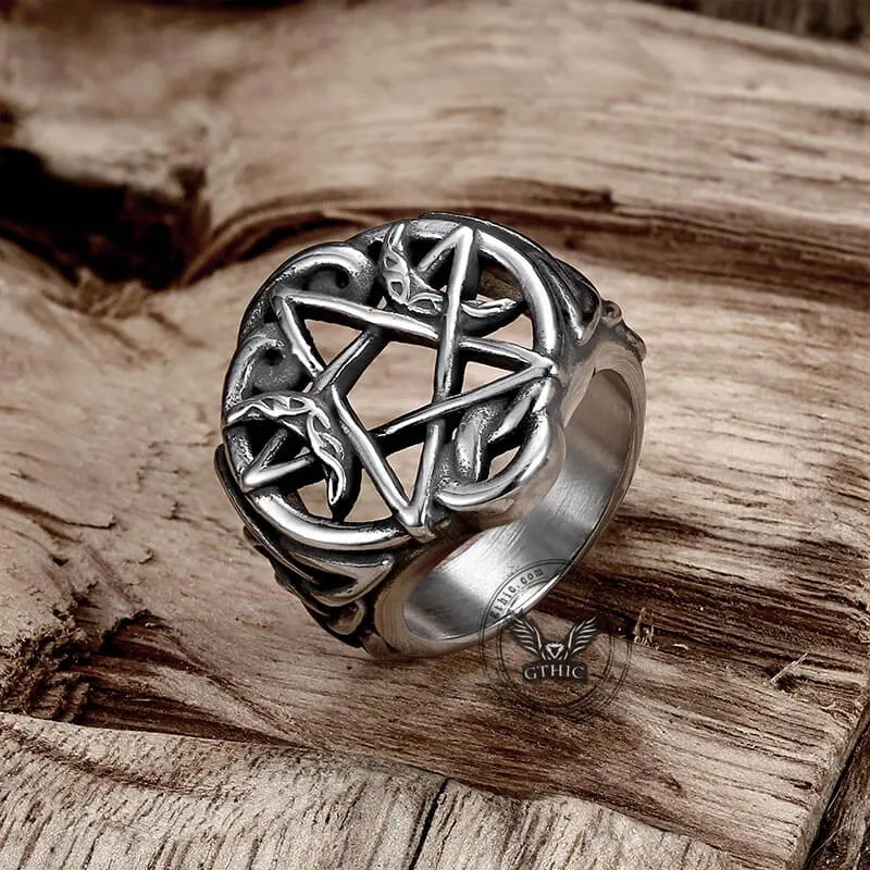 Pentagram Moon Celtic Knot Stainless Steel Ring sold by GTHIC product image thumbnail 3