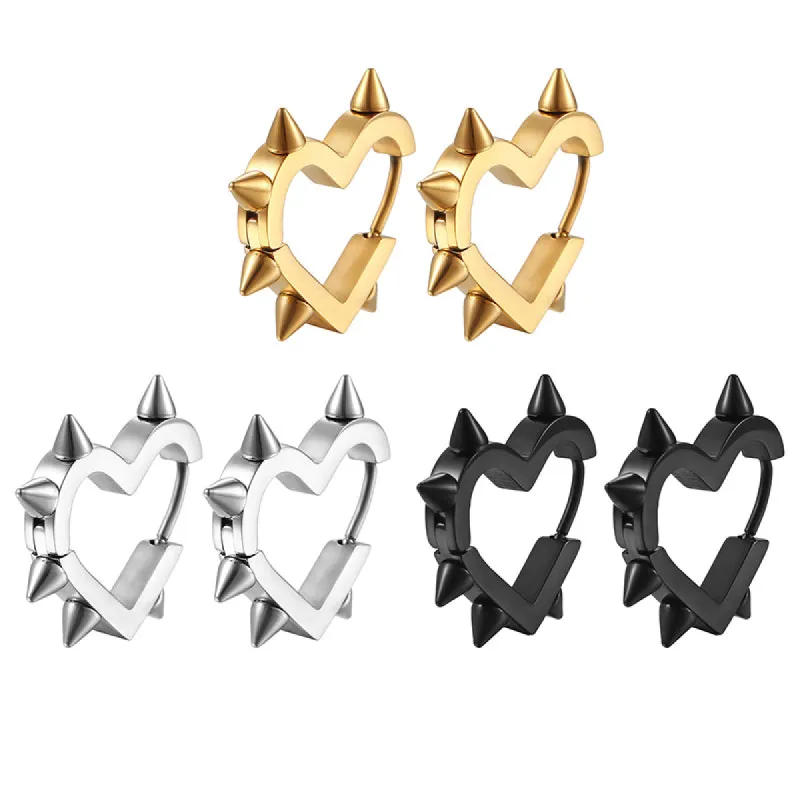 Punk Heart Shape Spike Stainless Steel Earrings sold by GTHIC