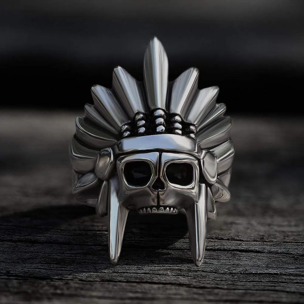 Tribal Chief Stainless Steel Skull Ring sold by GTHIC
