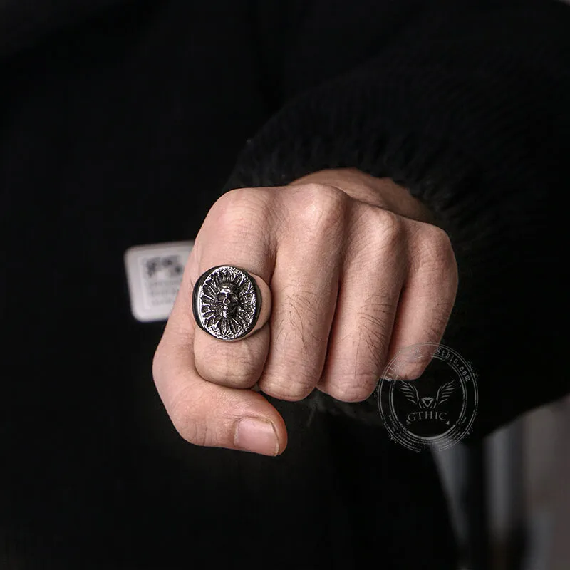 Vintage Sunflower Skull Stainless Steel Ring sold by GTHIC product image thumbnail 2