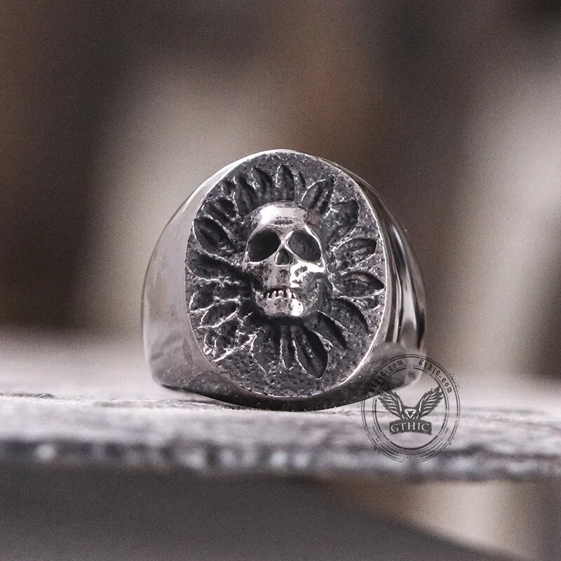 Vintage Sunflower Skull Stainless Steel Ring sold by GTHIC product image thumbnail 3