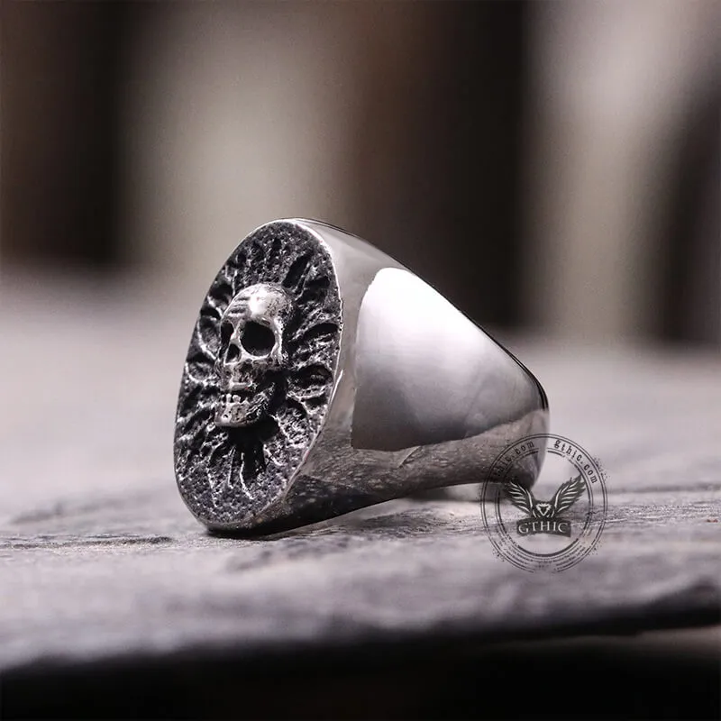 Vintage Sunflower Skull Stainless Steel Ring sold by GTHIC product image thumbnail 4